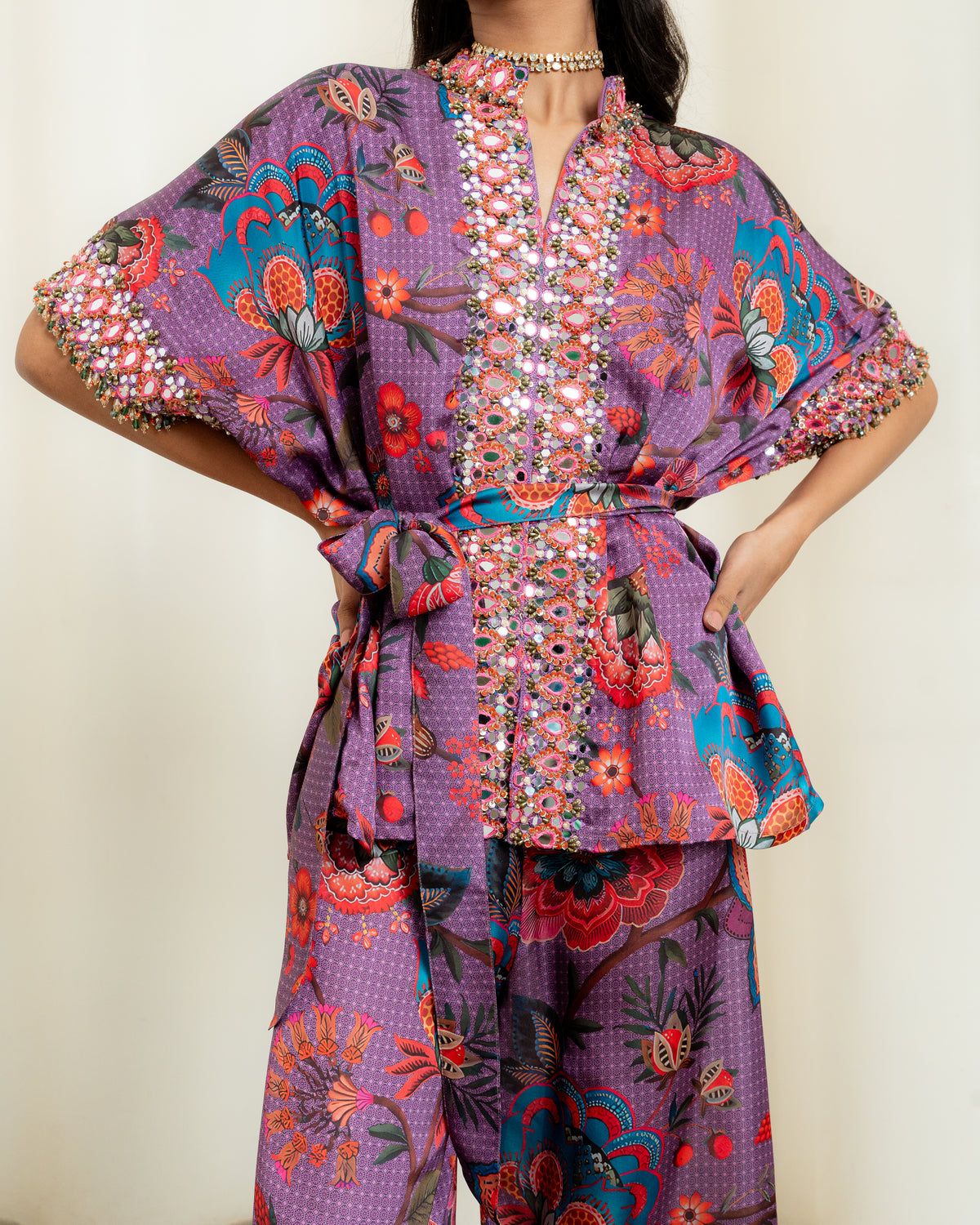 PURPLE EMBROIDERED LOOSE TOP SET
