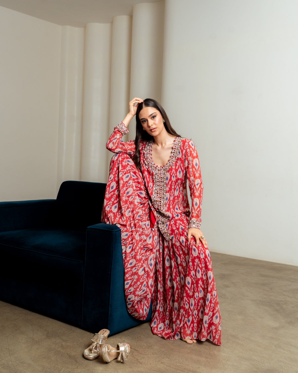 IKAT PRINTED SHARARA SET