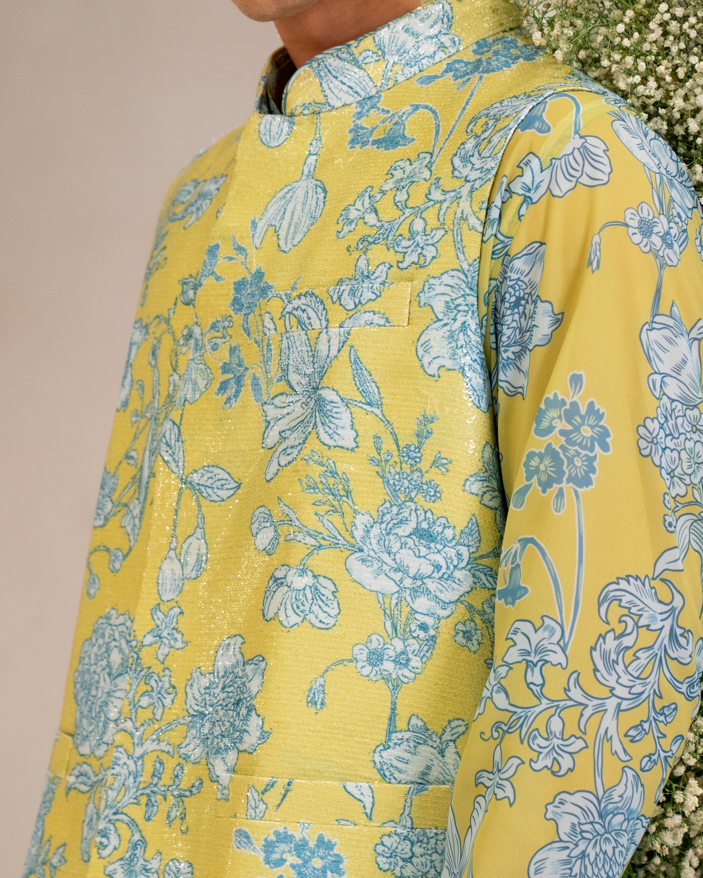 PRINTED KURTA WITH PRINTED SEQUIN BEUNDI
