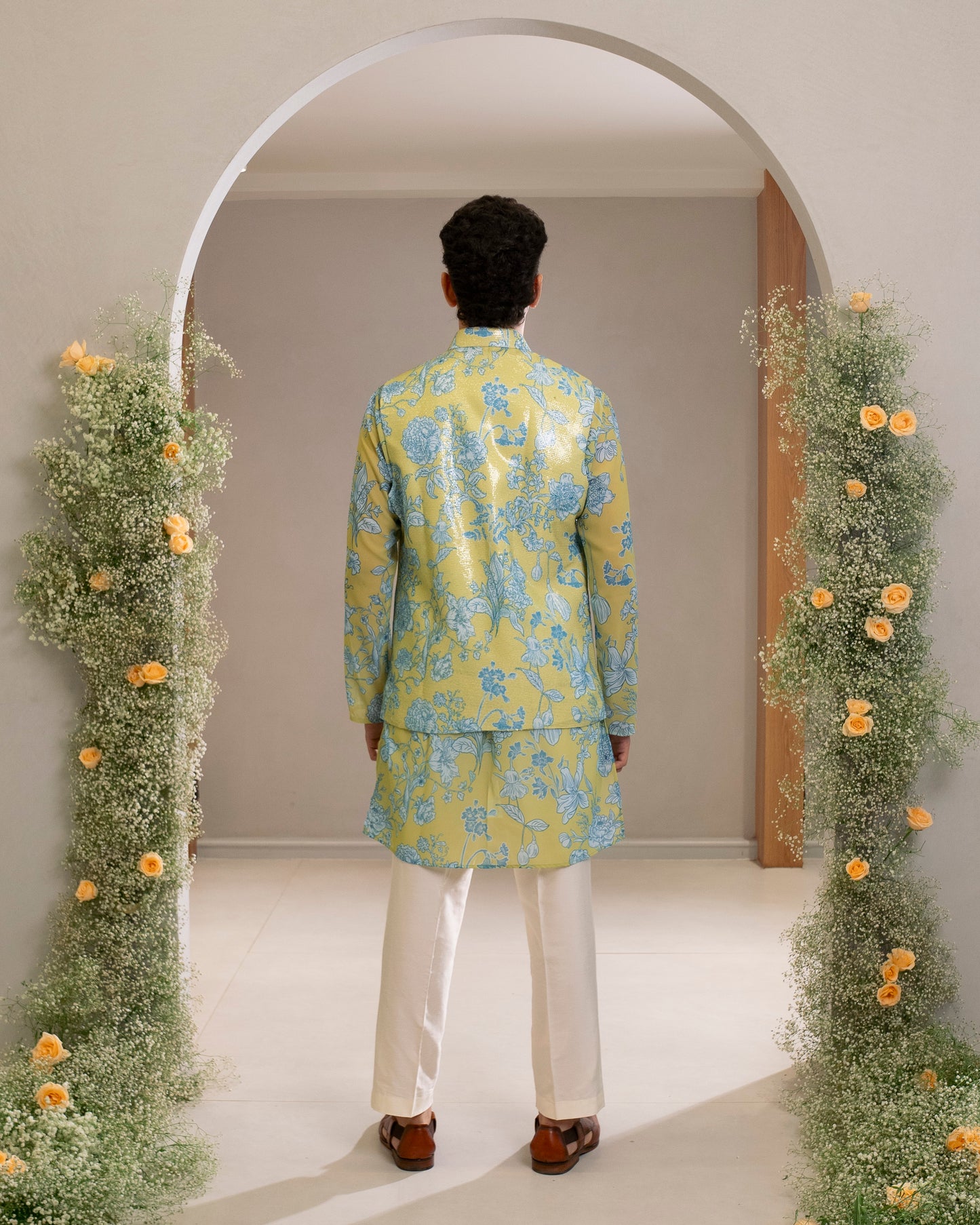PRINTED KURTA WITH PRINTED SEQUIN BEUNDI
