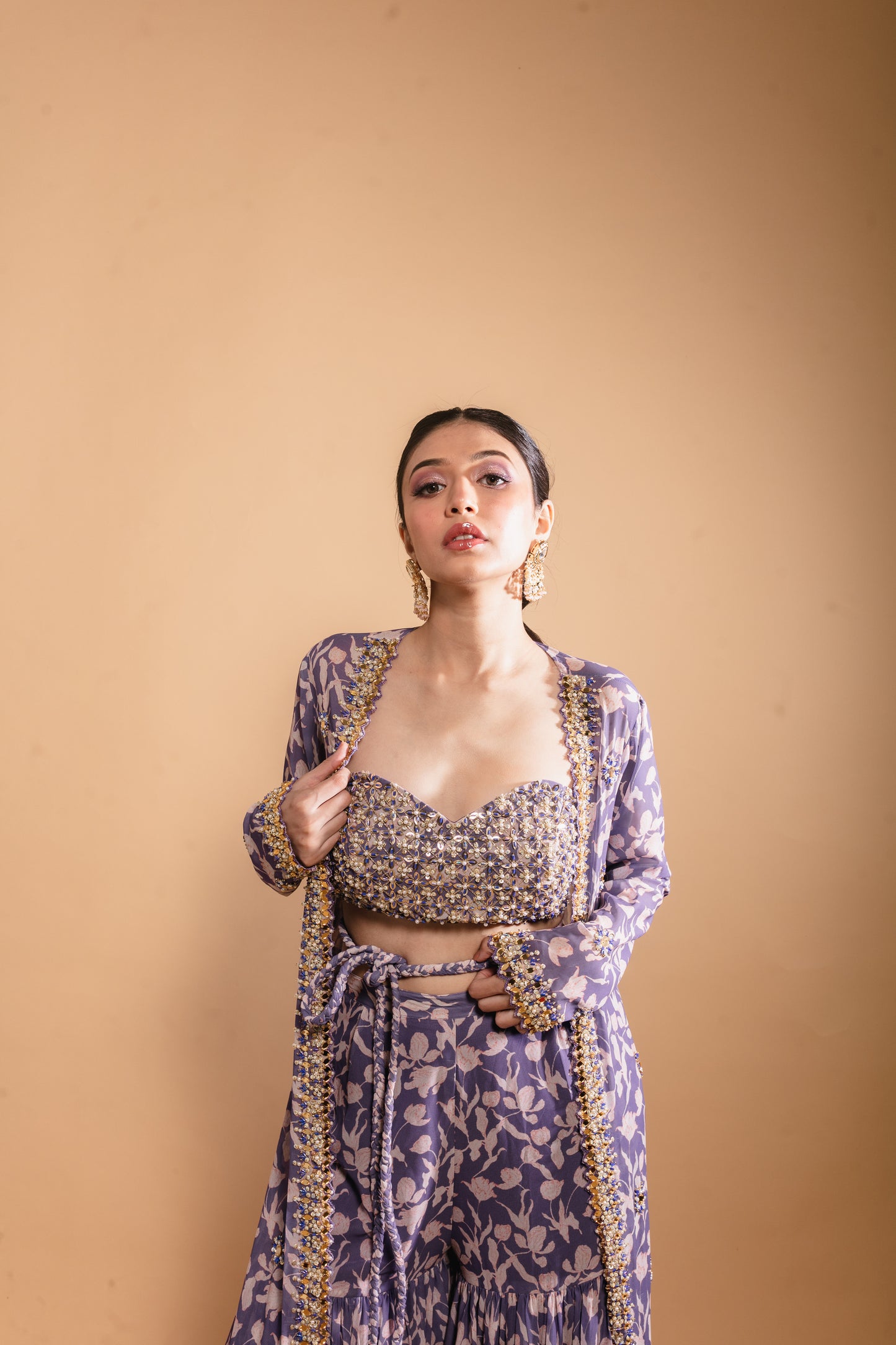 Purple Floral Printed Sharara Set
