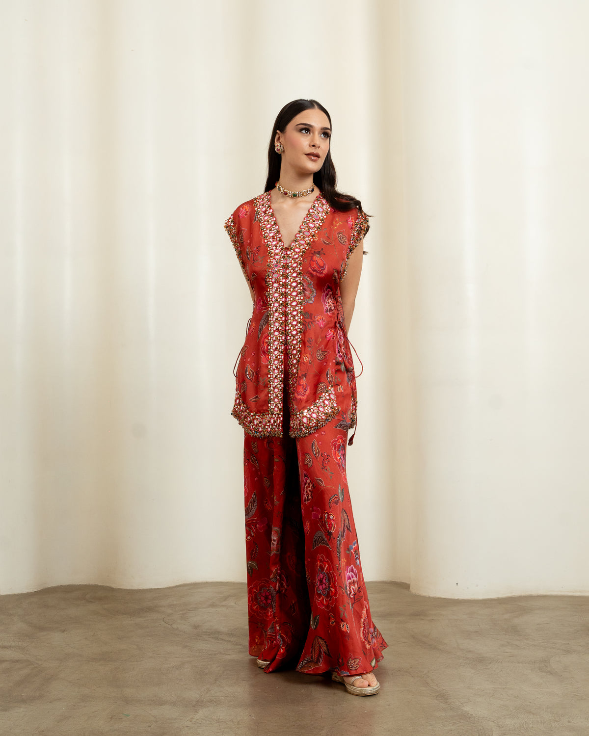 RUST TIE UP SHORT TOP SET