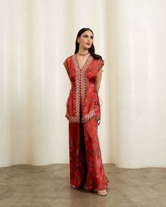 RUST TIE UP SHORT TOP SET