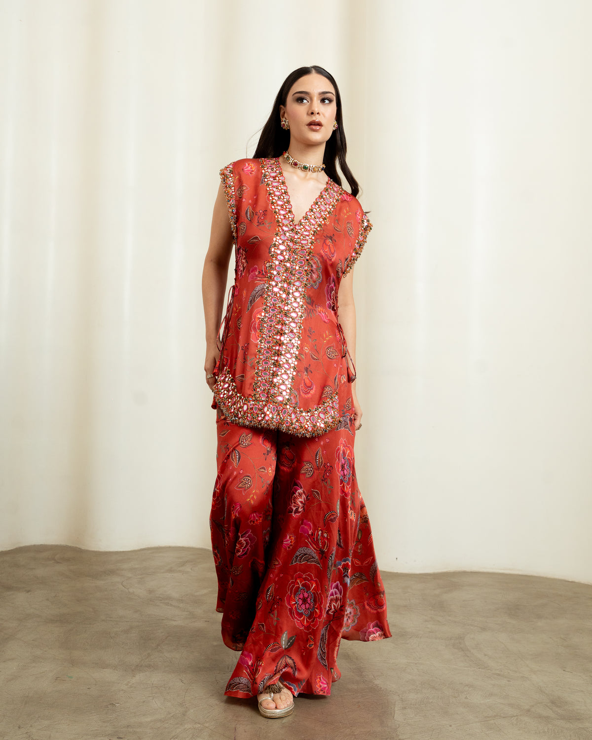 RUST TIE UP SHORT TOP SET
