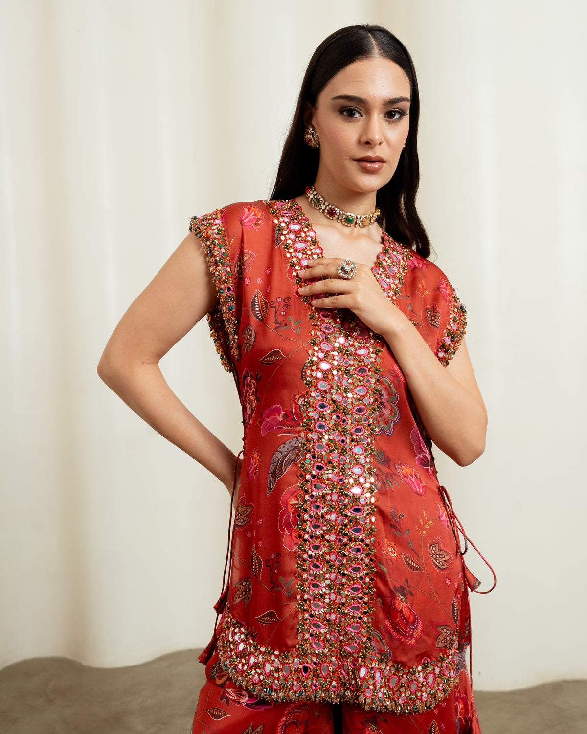 RUST TIE UP SHORT TOP SET