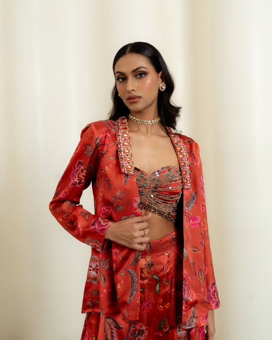RUST PRINTED BLAZER SET