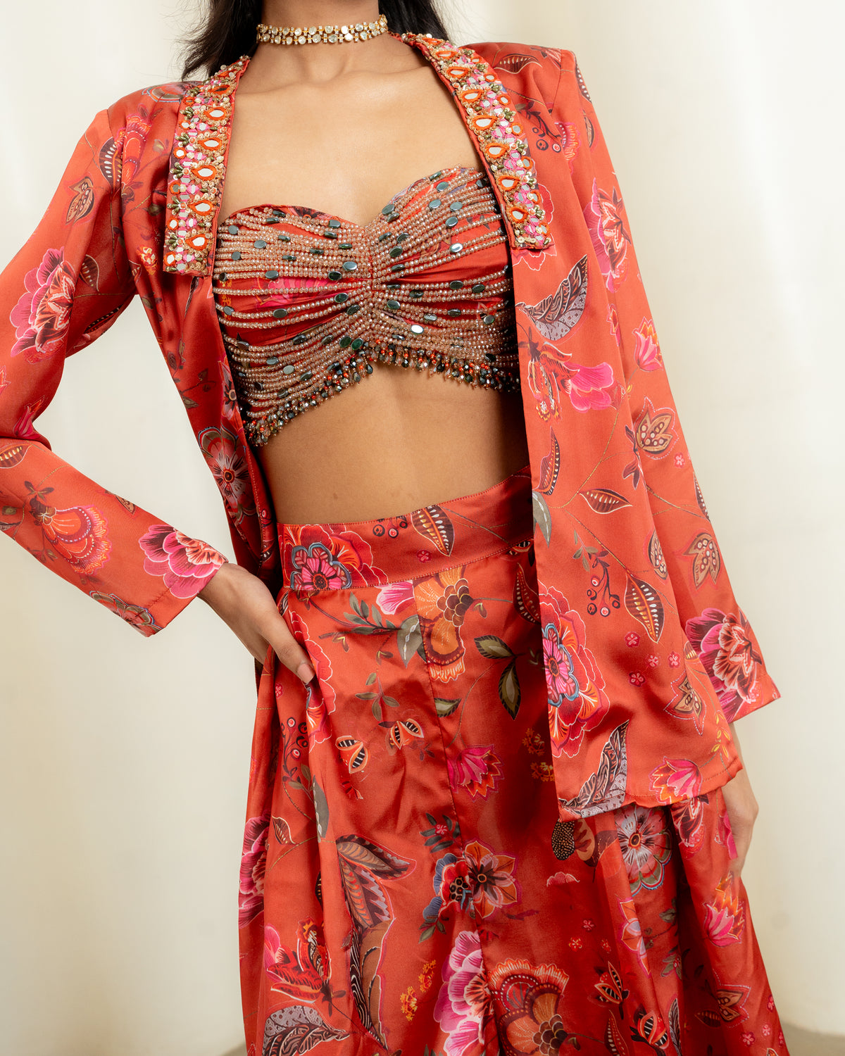 RUST PRINTED BLAZER SET