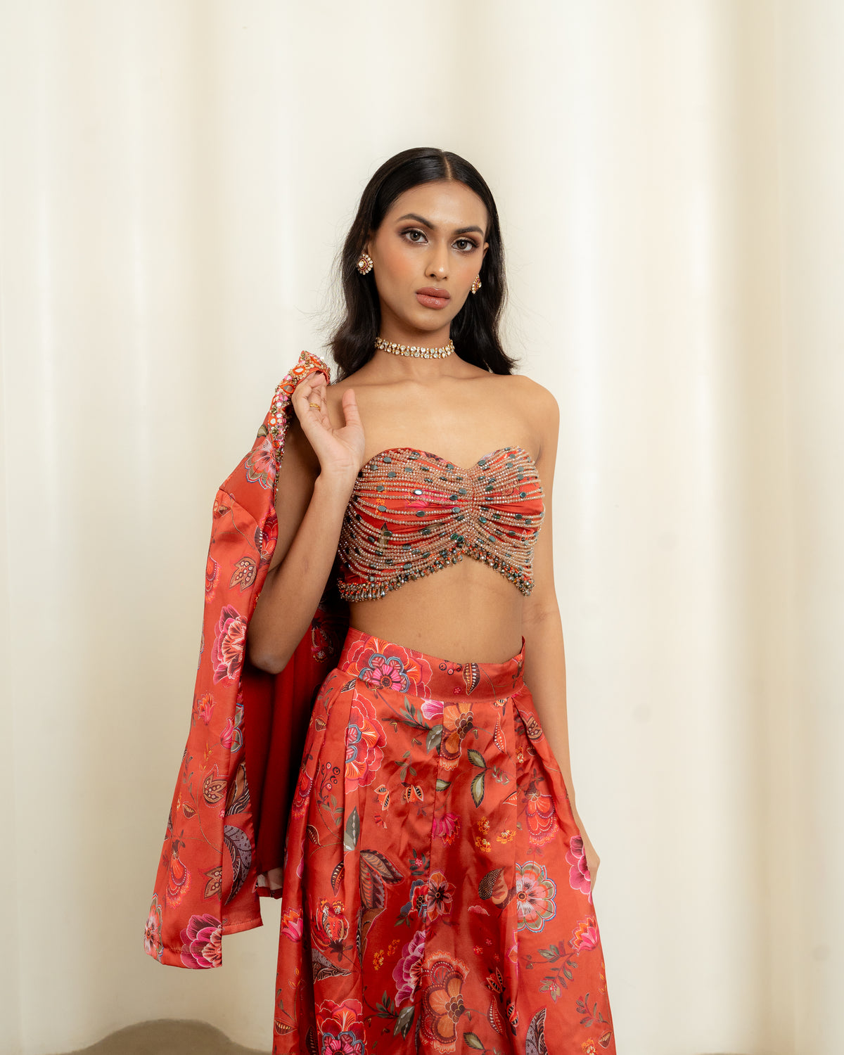 RUST PRINTED BLAZER SET