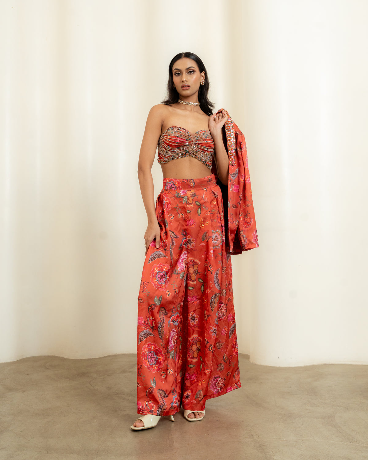RUST PRINTED BLAZER SET