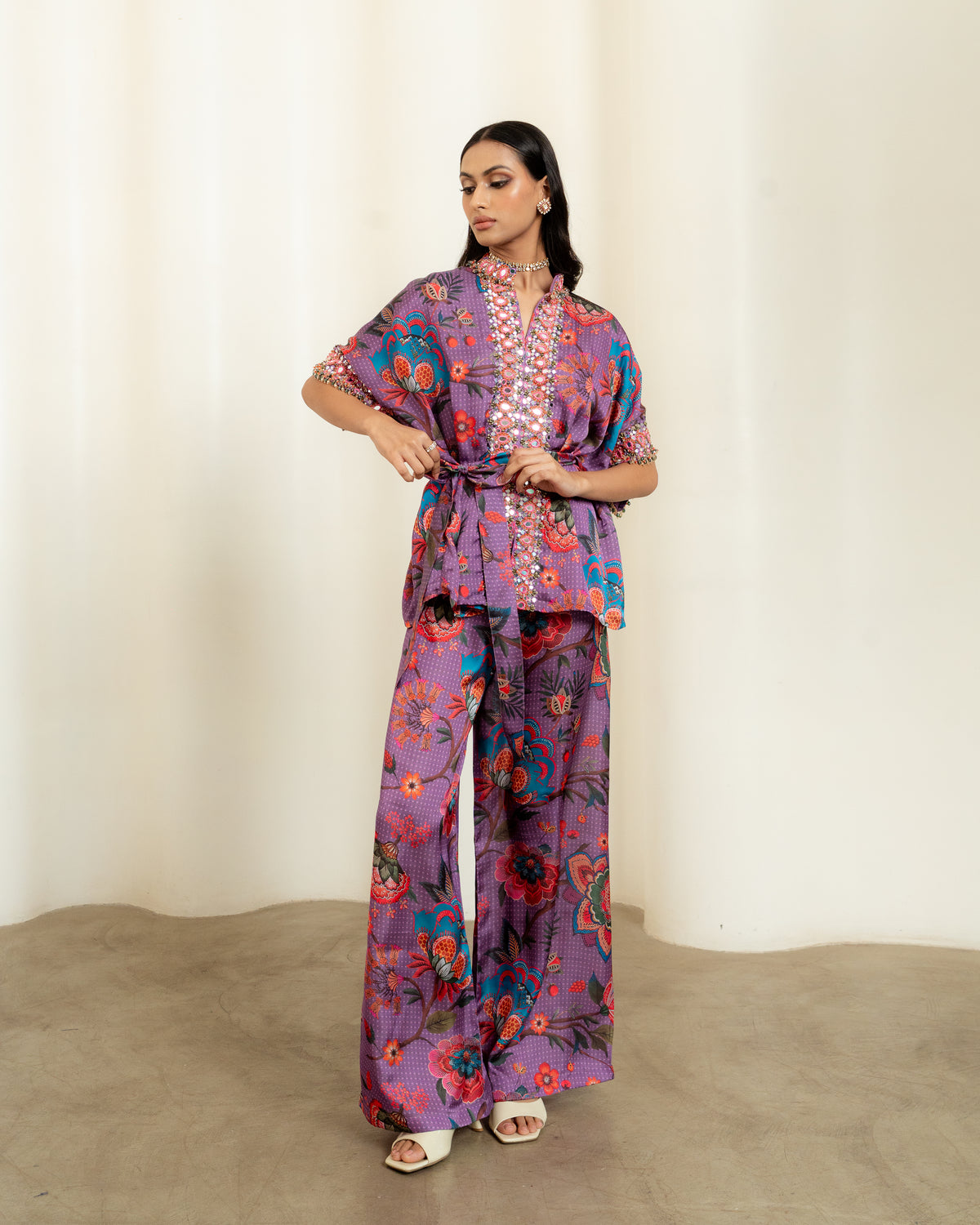 PURPLE EMBROIDERED LOOSE TOP SET