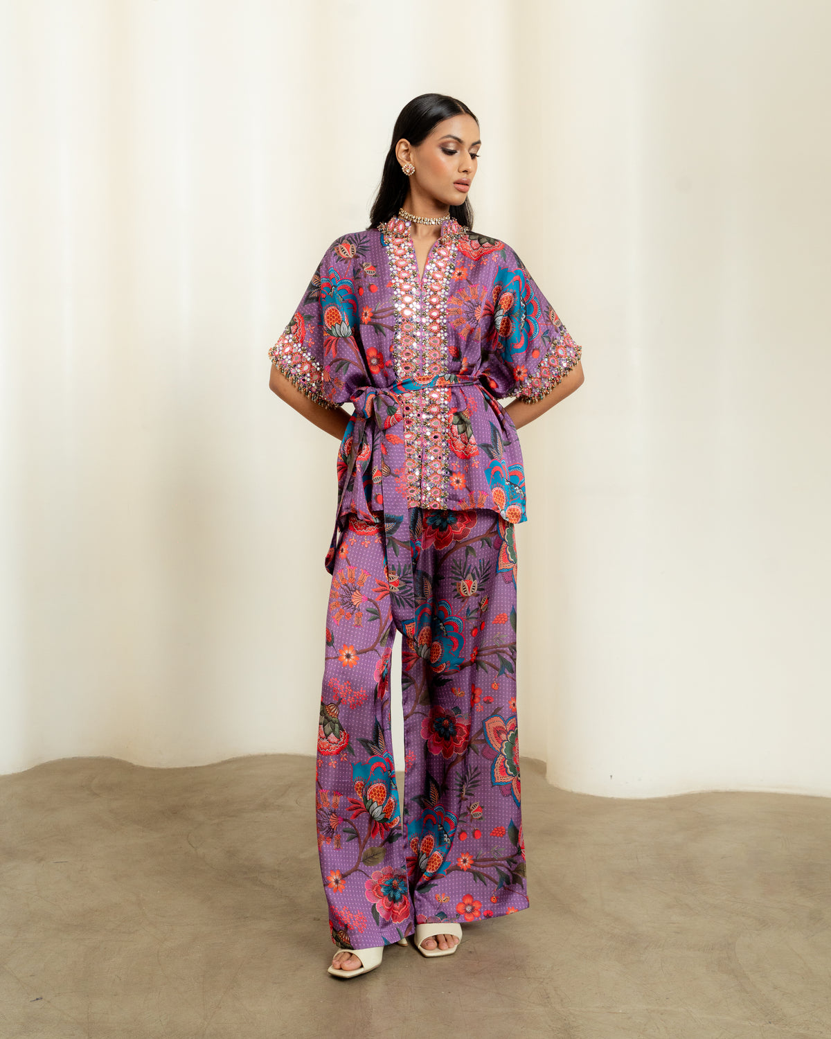 PURPLE EMBROIDERED LOOSE TOP SET
