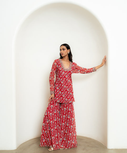 RED IKAT SHORT TOP SET