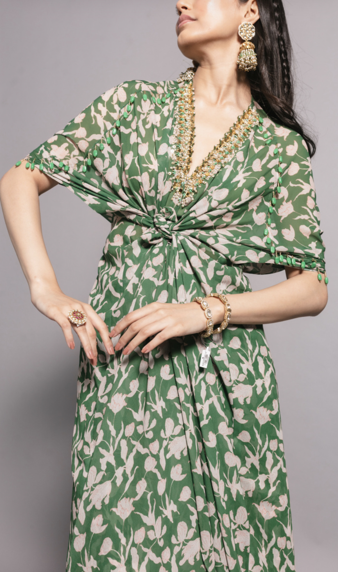 Forest Green Floral Printed Kaftan Set