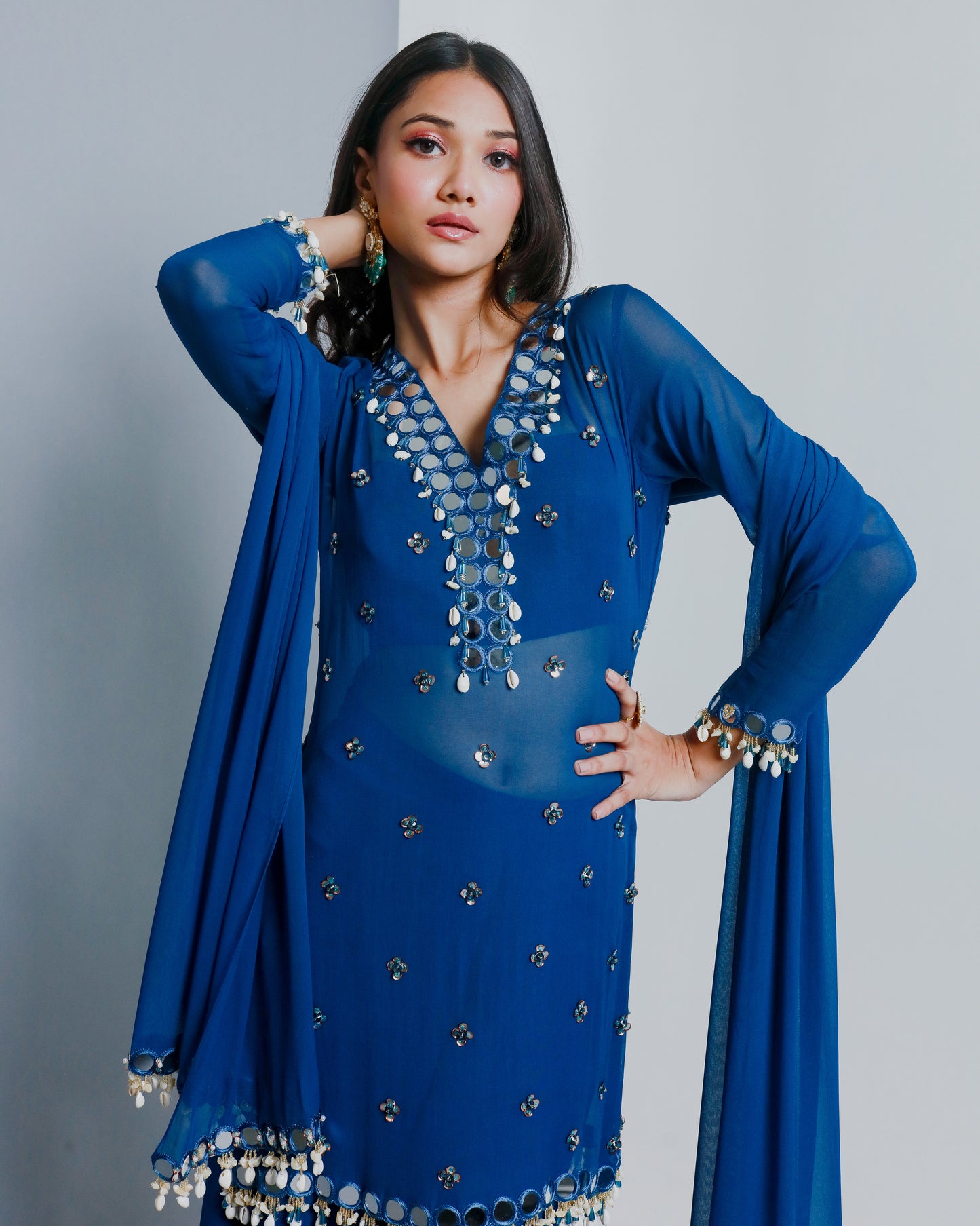 Blue Semi Georgette Sharara Set