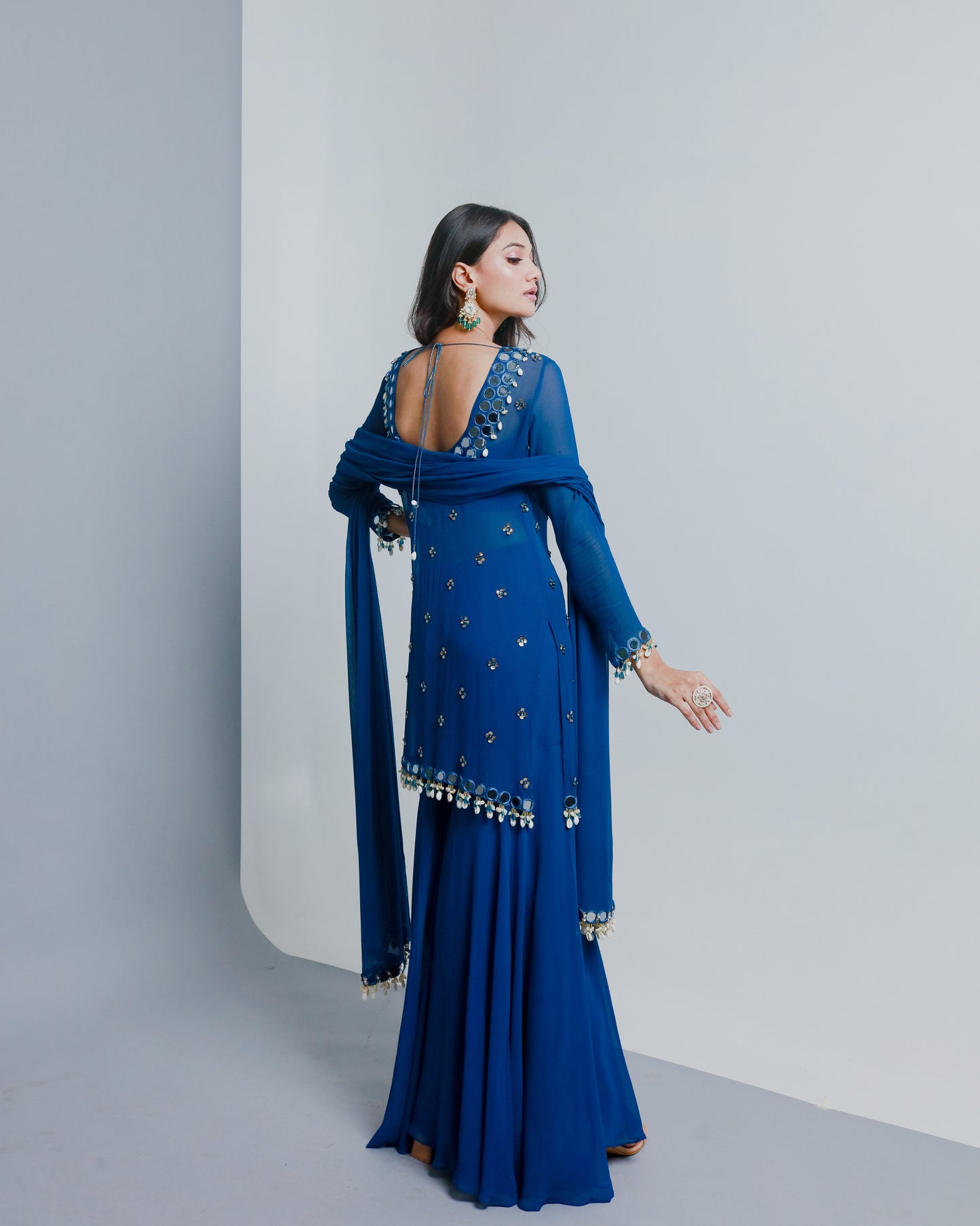 Blue Semi Georgette Sharara Set