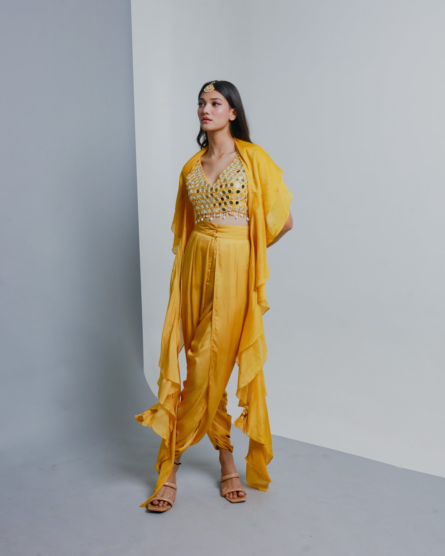 Yellow Modal Satin & Cotton Silk Dhoti Set