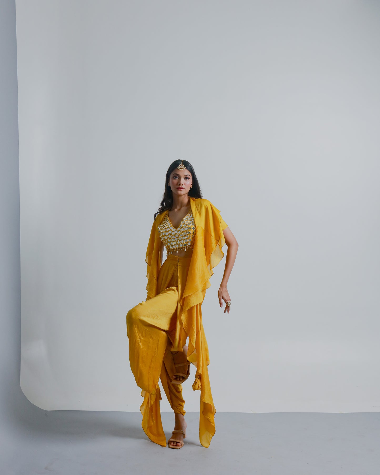 Yellow Modal Satin & Cotton Silk Dhoti Set