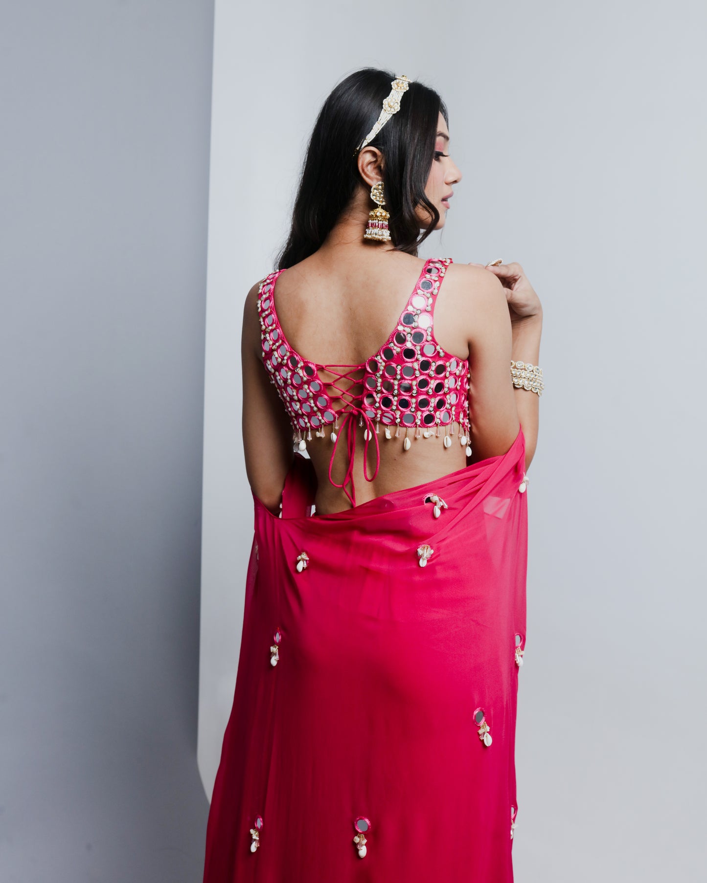 Pink Semi Georgette Draped Sharara Set