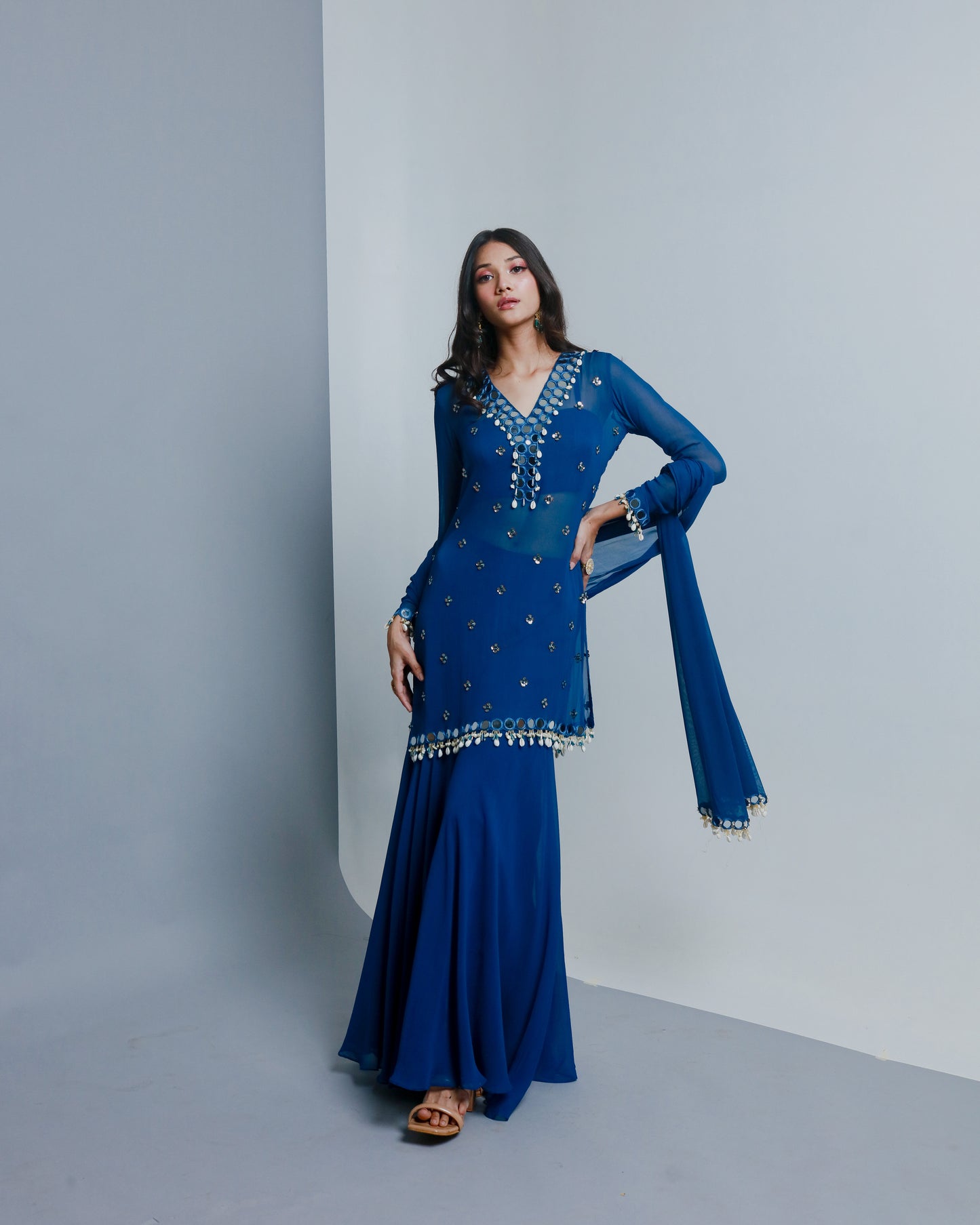 Blue Semi Georgette Sharara Set