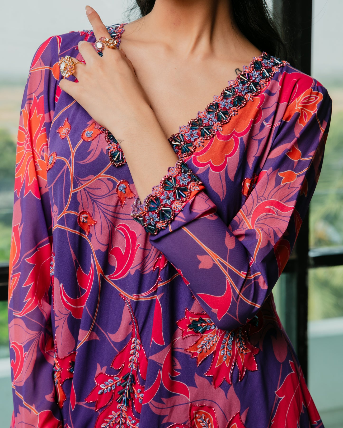 Flared embroidered kurta with sharara pants