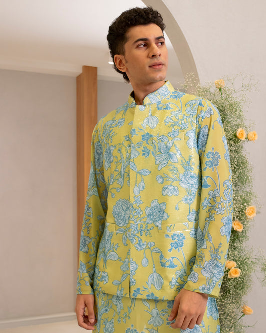 PRINTED KURTA WITH PRINTED SEQUIN BEUNDI