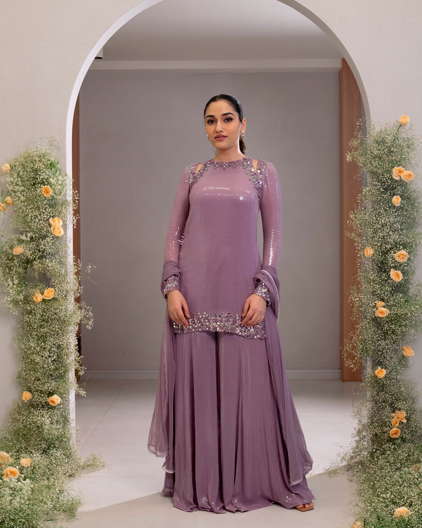 EMBROIDERED CUTOUT KURTA WITH SHARARA PANT