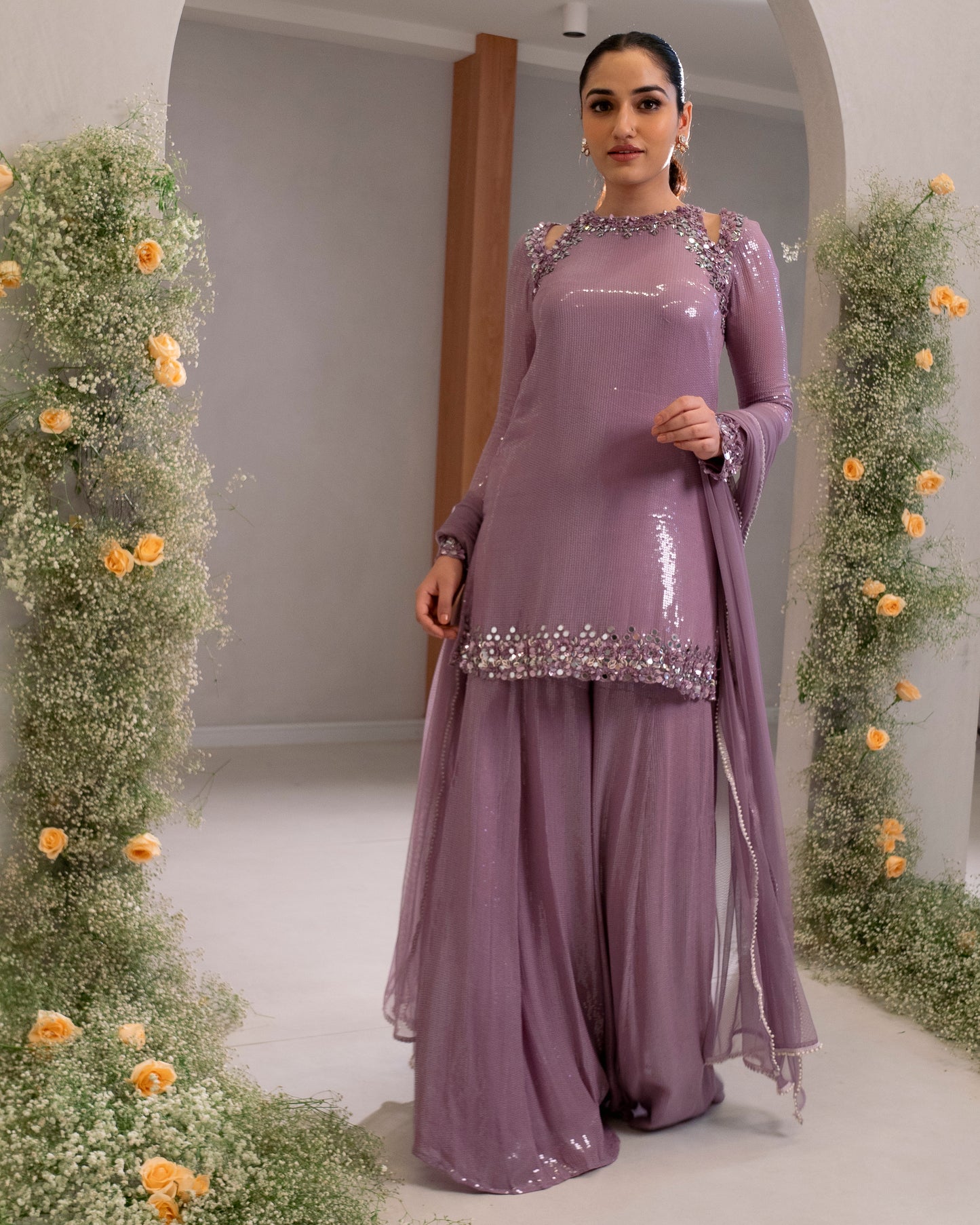 EMBROIDERED CUTOUT KURTA WITH SHARARA PANT