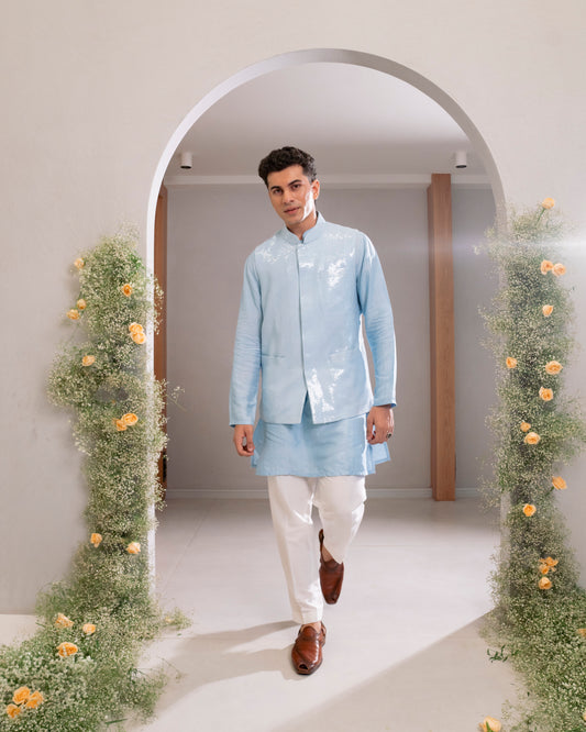 SILK KURTA WITH SEQUIN BEUNDI