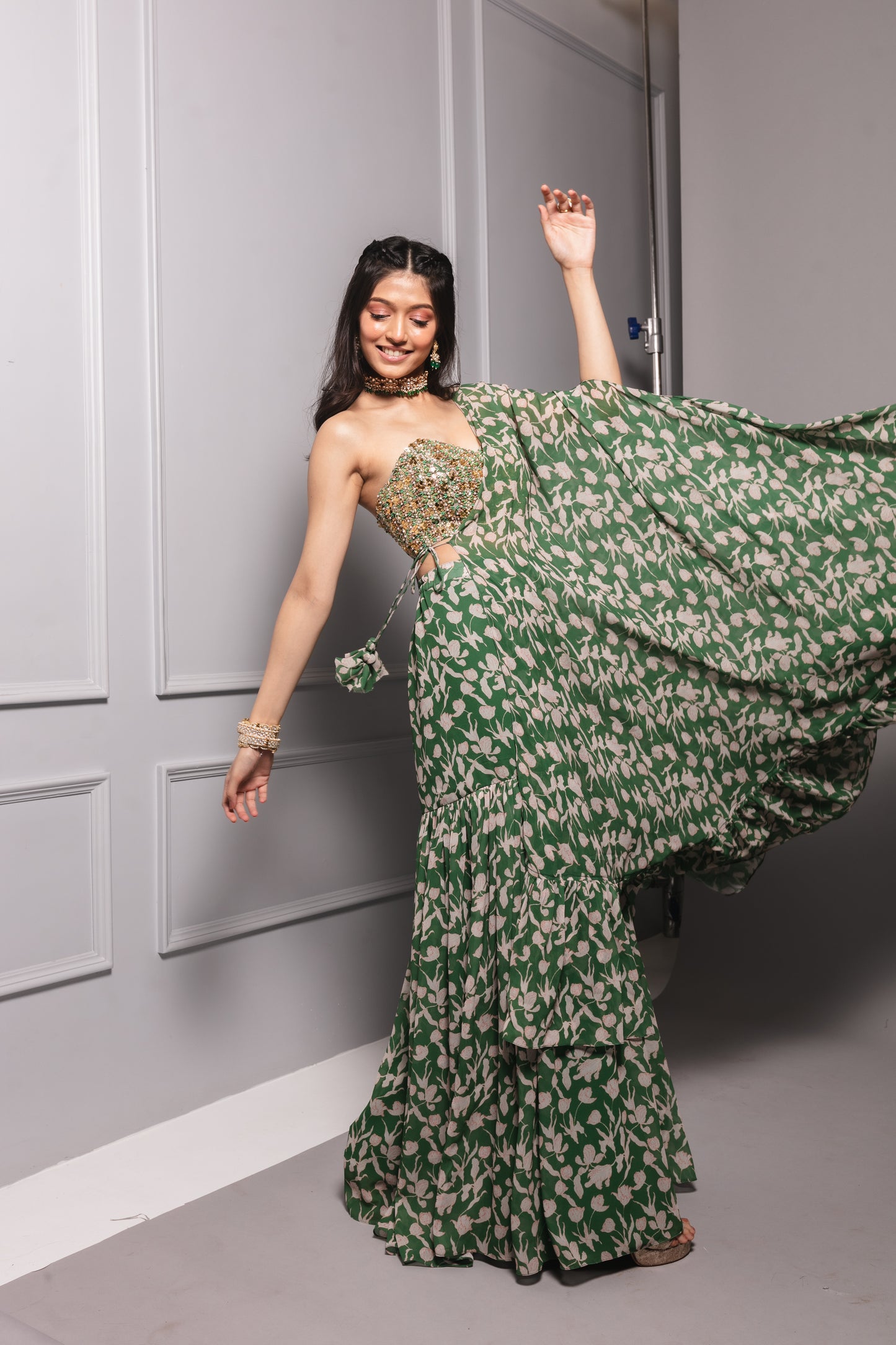 Forest Green Printed Sharara Set