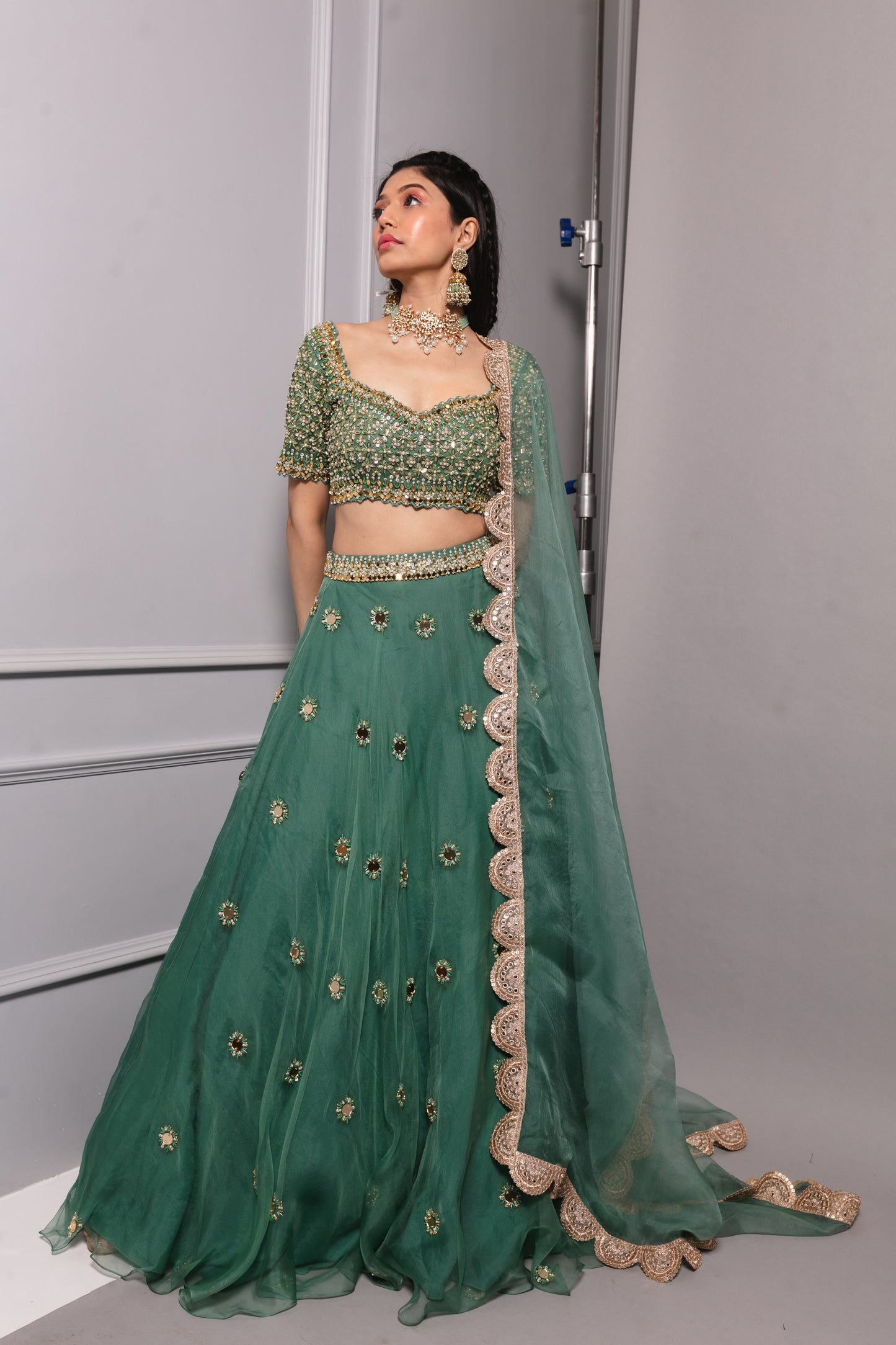 Teal Green Embroidered Lehenga Set