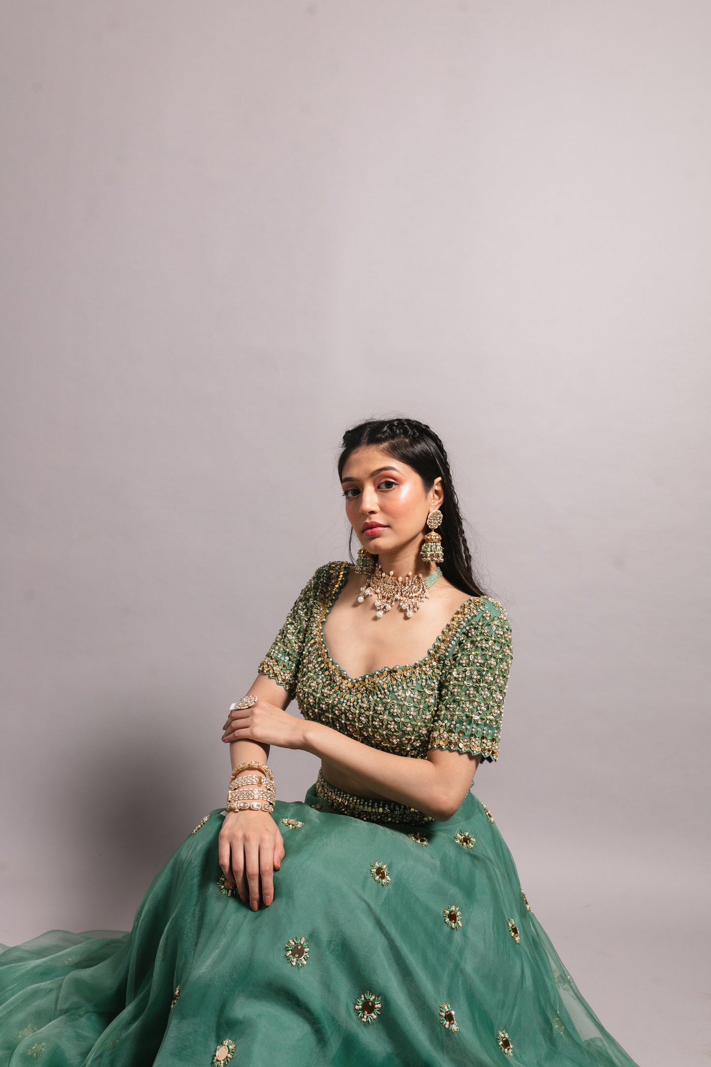 Teal Green Embroidered Lehenga Set