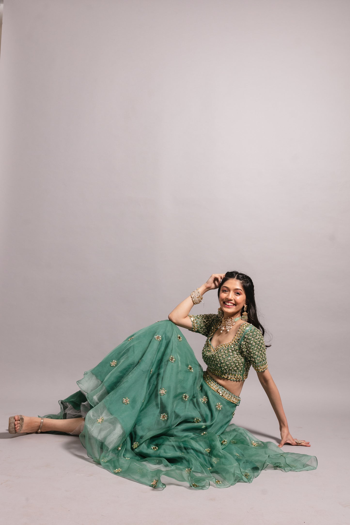 Teal Green Embroidered Lehenga Set