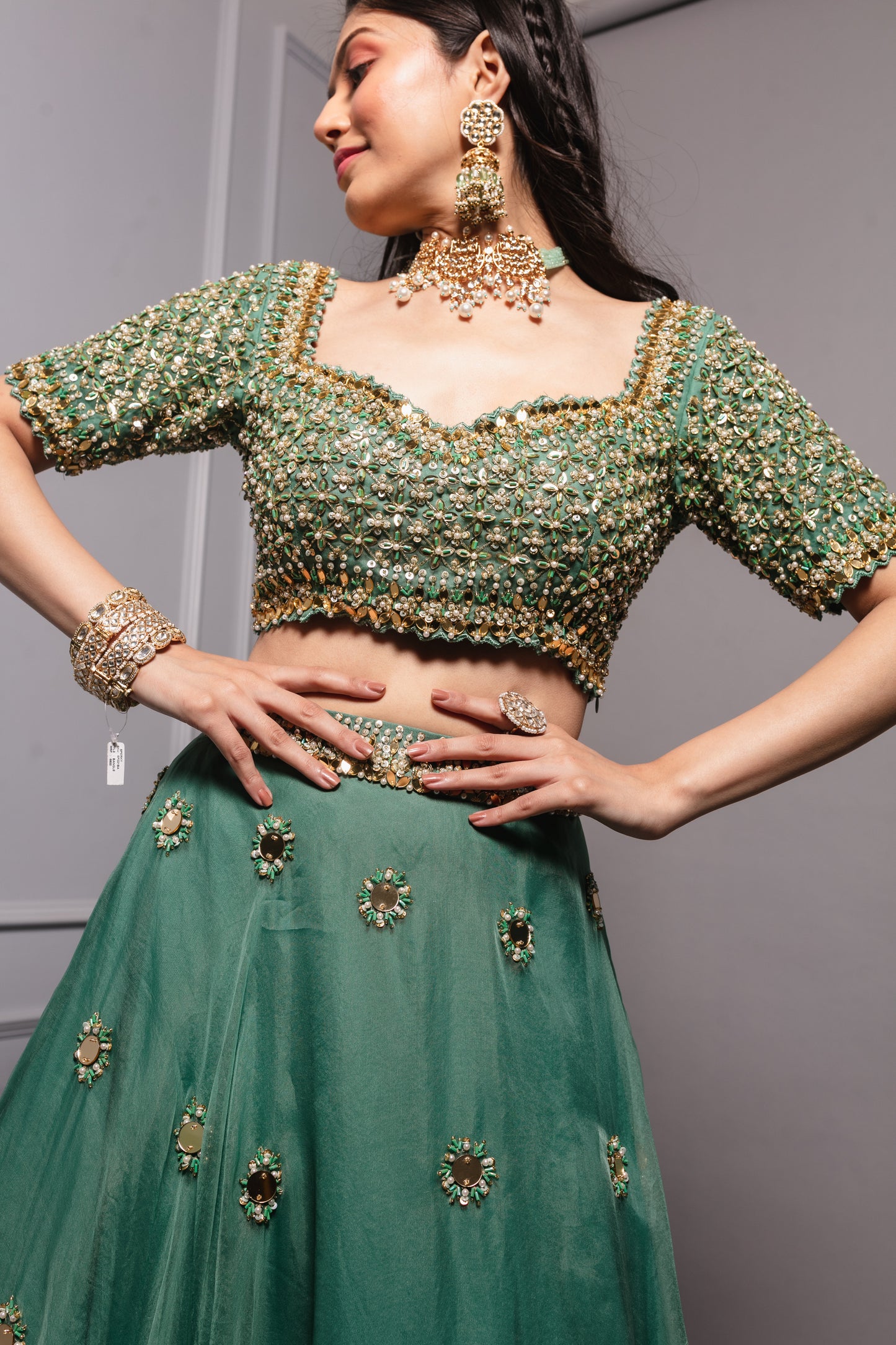 Teal Green Embroidered Lehenga Set