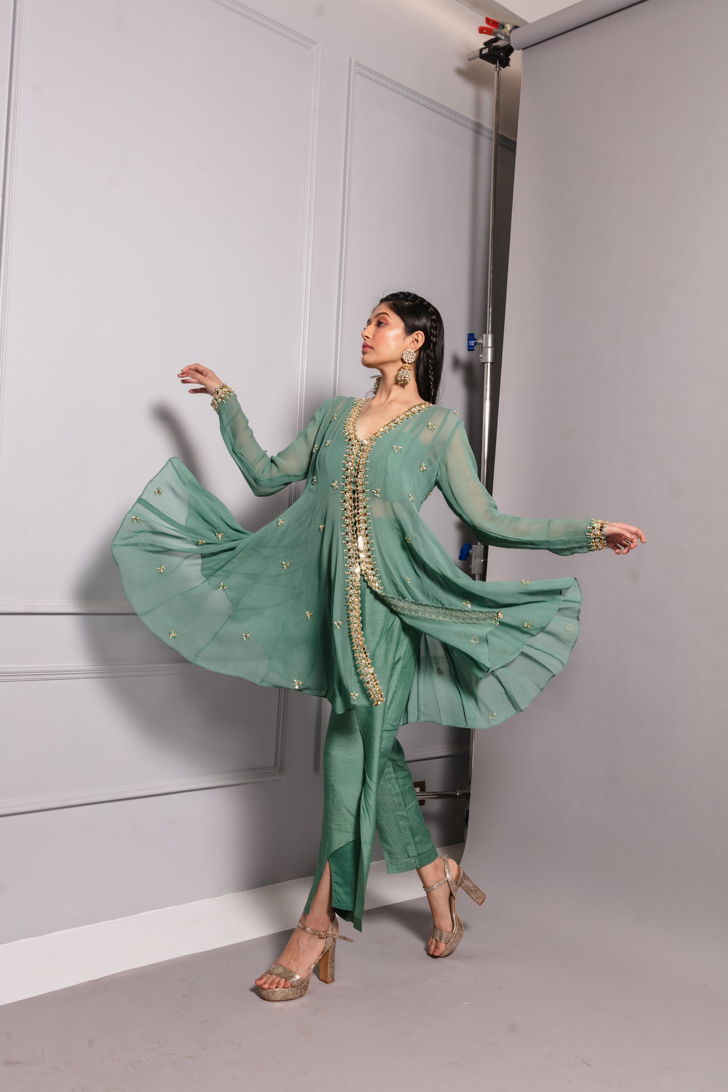 Teal Green Embroidered Kurta Set