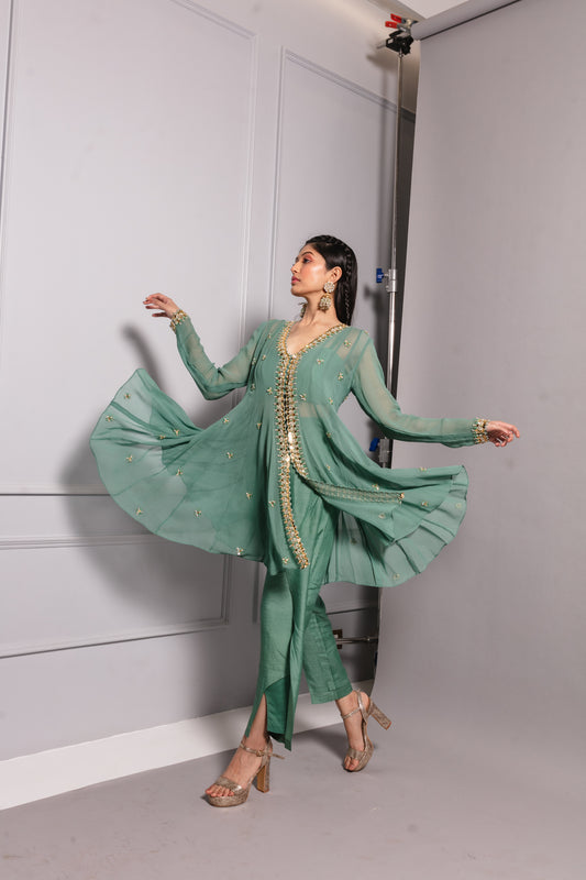 Teal Green Embroidered Kurta Set