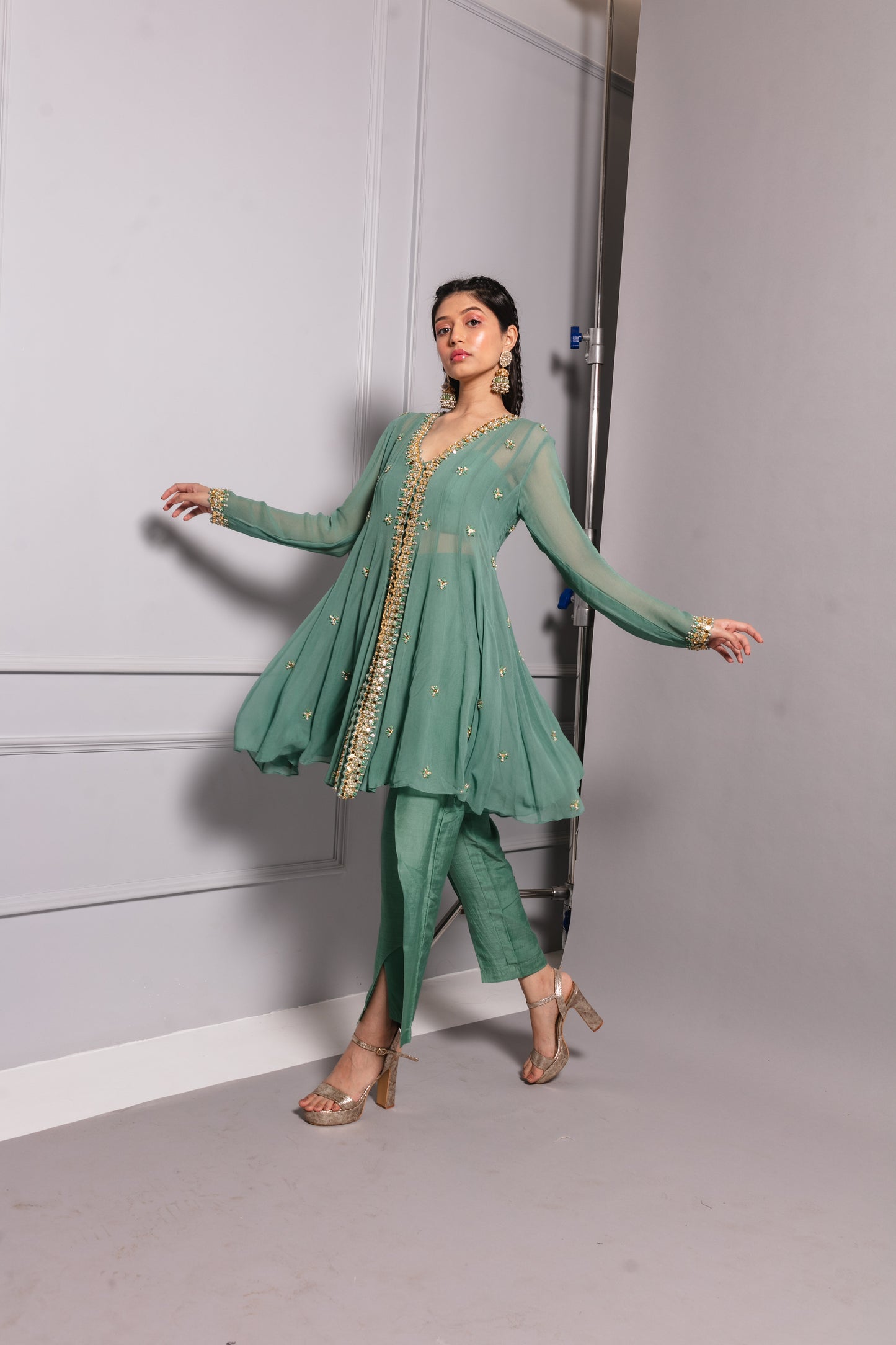 Teal Green Embroidered Kurta Set