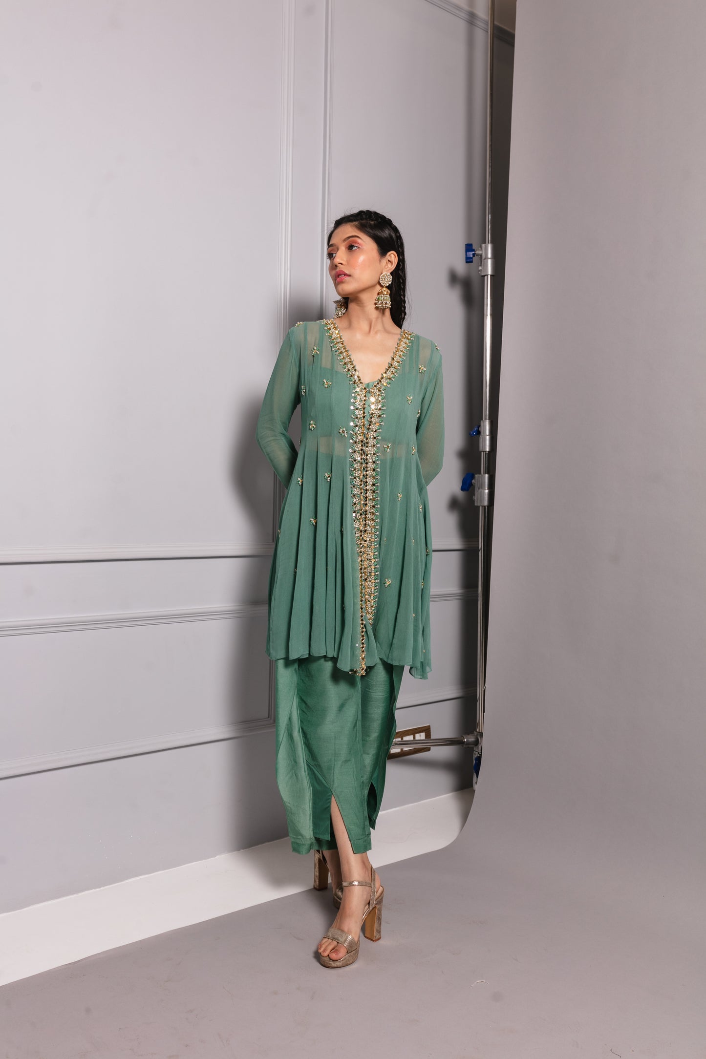 Teal Green Embroidered Kurta Set