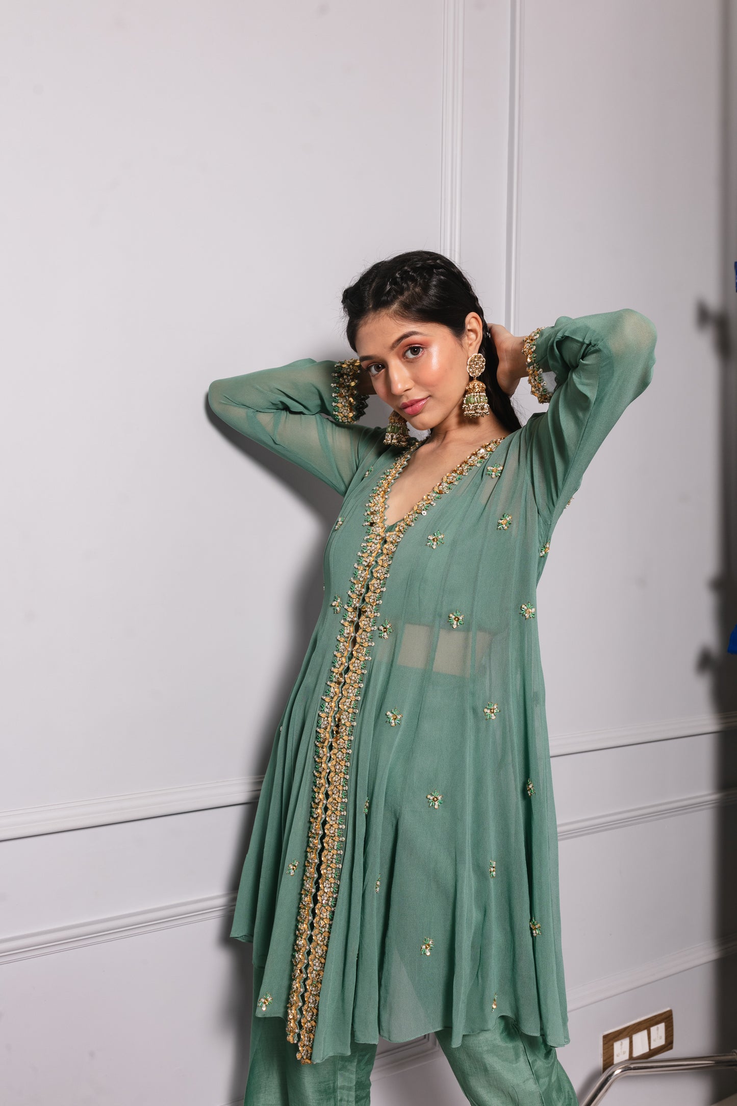 Teal Green Embroidered Kurta Set