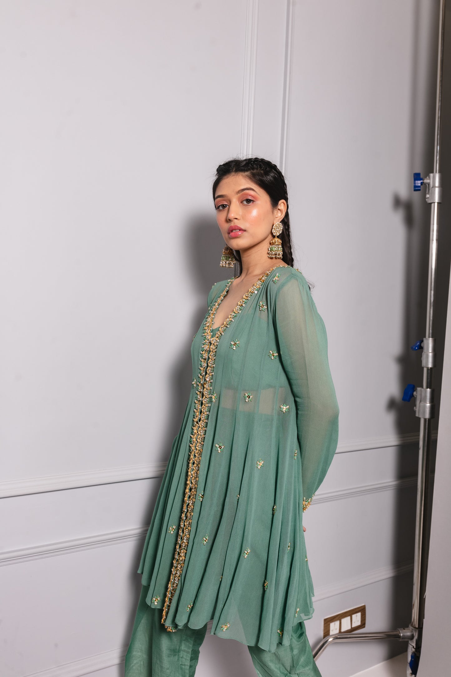 Teal Green Embroidered Kurta Set