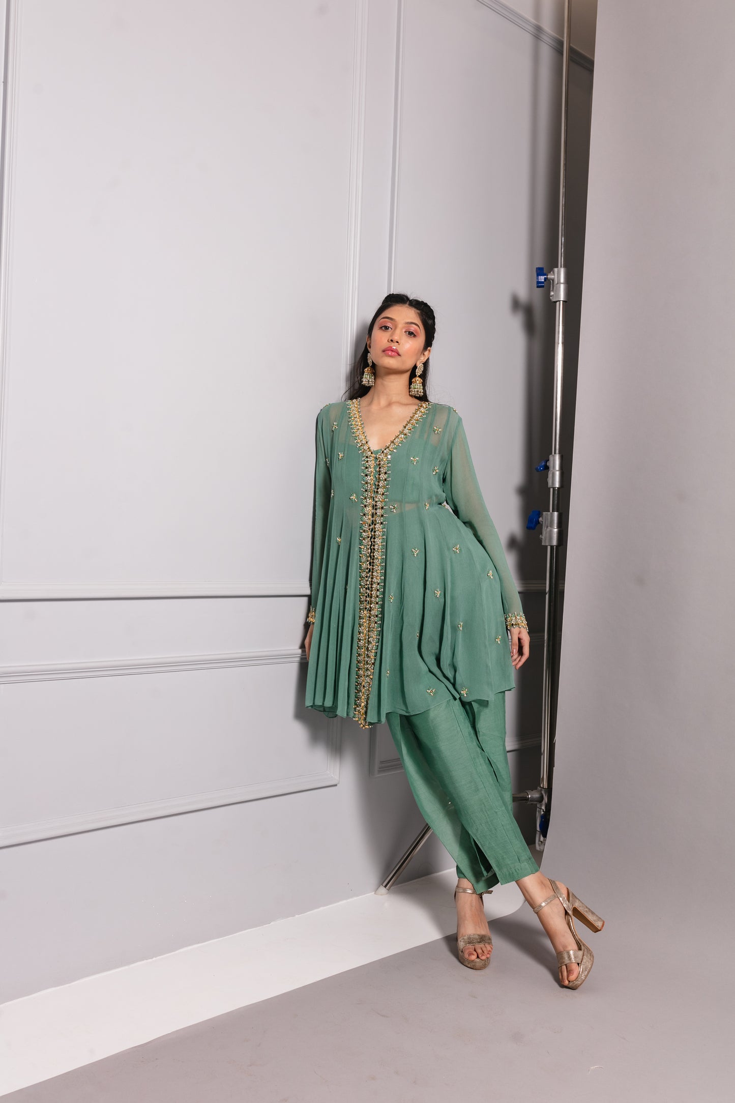 Teal Green Embroidered Kurta Set