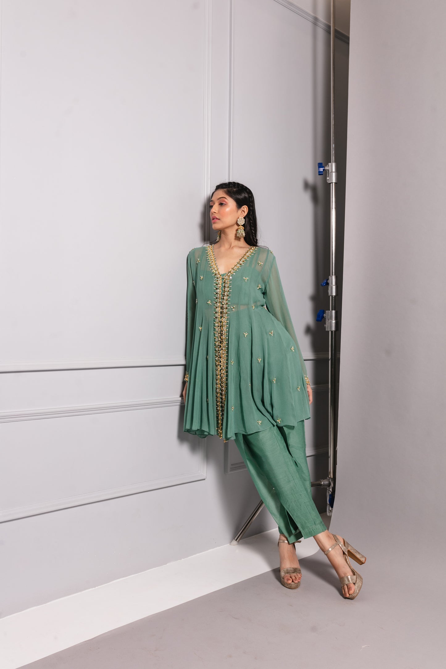 Teal Green Embroidered Kurta Set