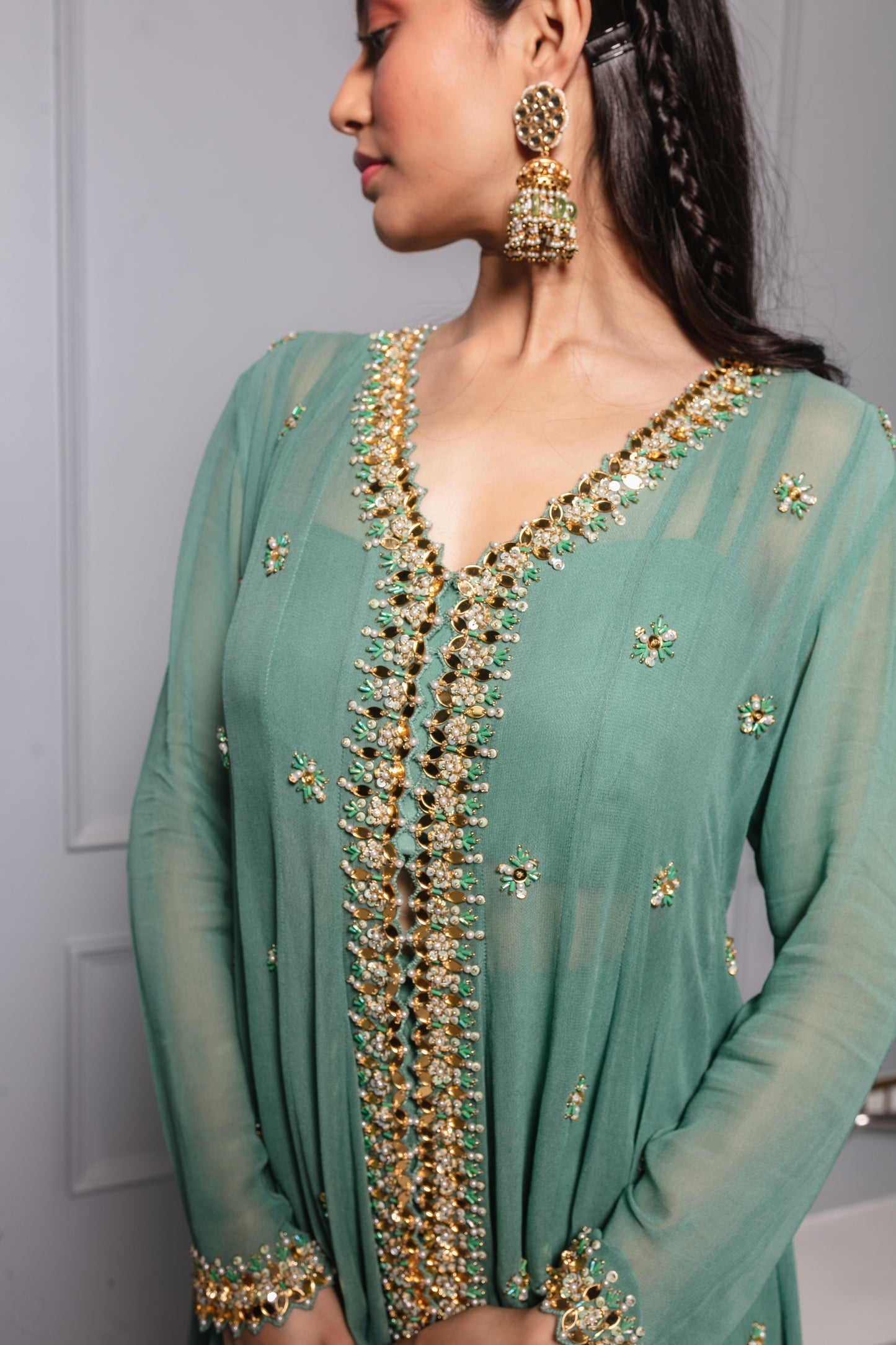 Teal Green Embroidered Kurta Set