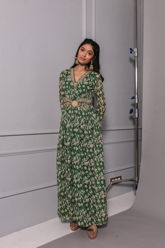 Forest Green Printed Anarkali