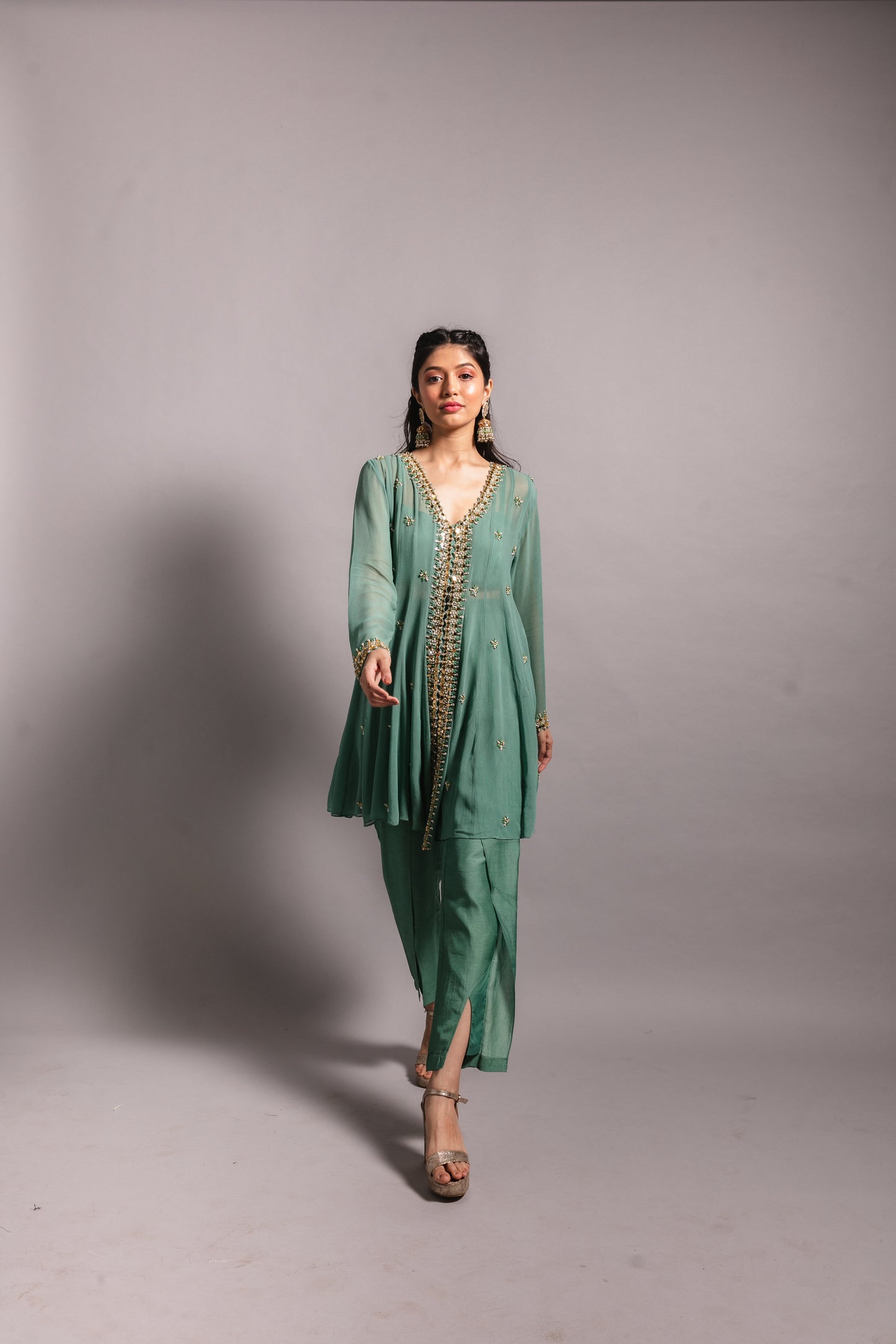 Teal Green Embroidered Kurta Set