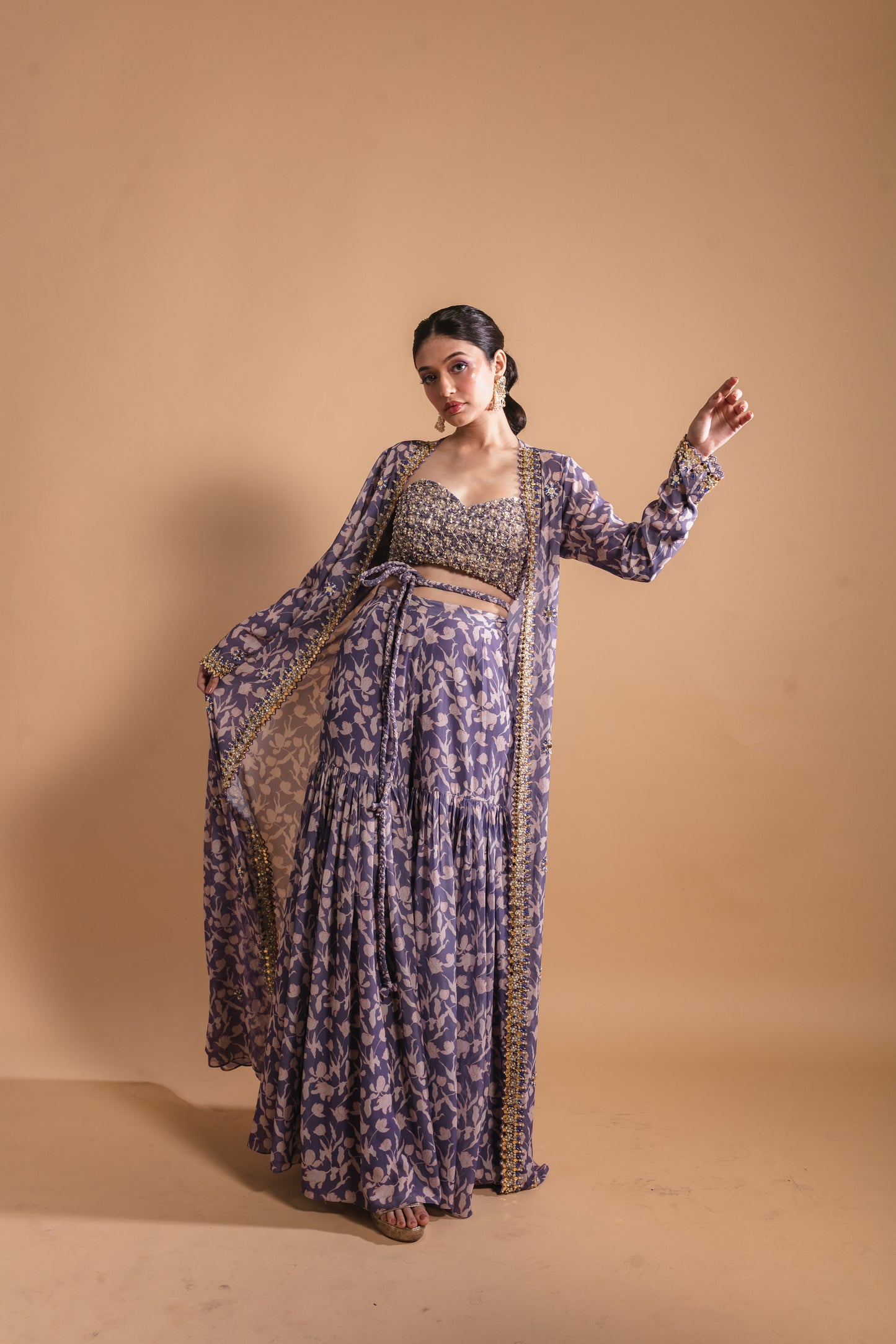 Purple Floral Printed Sharara Set