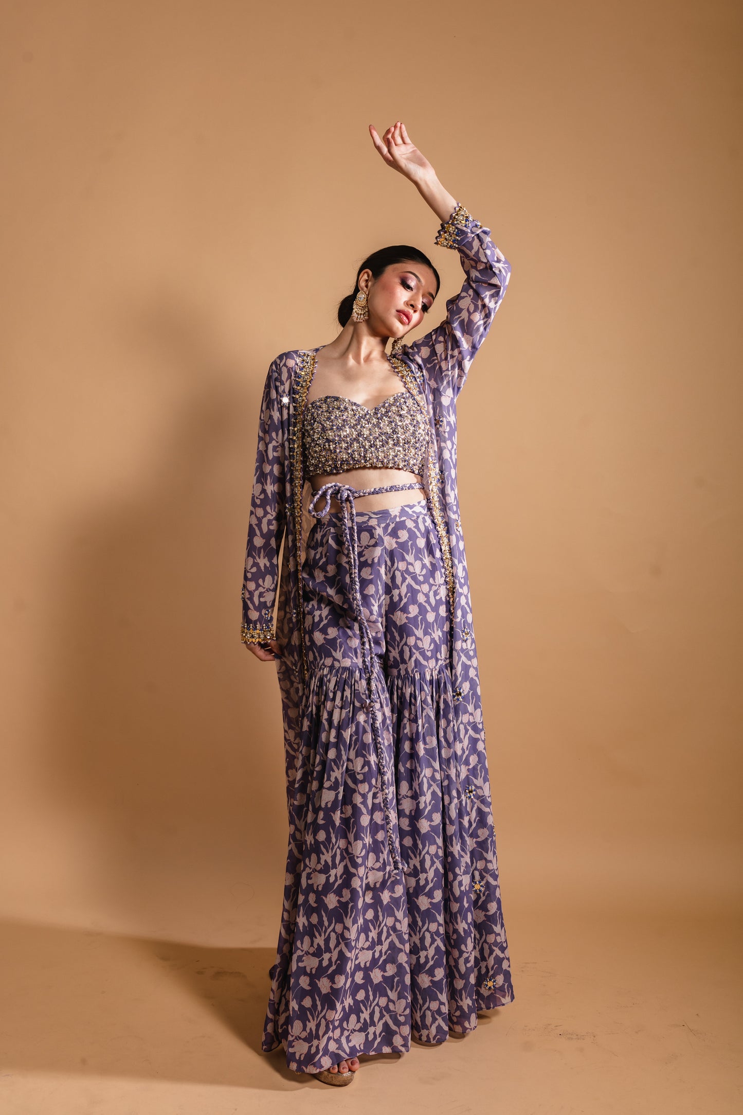 Purple Floral Printed Sharara Set