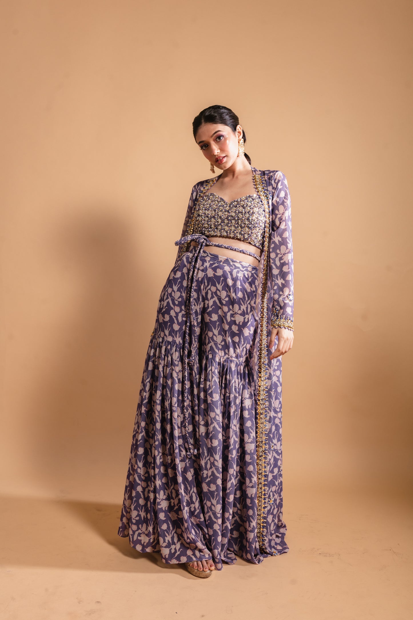 Purple Floral Printed Sharara Set