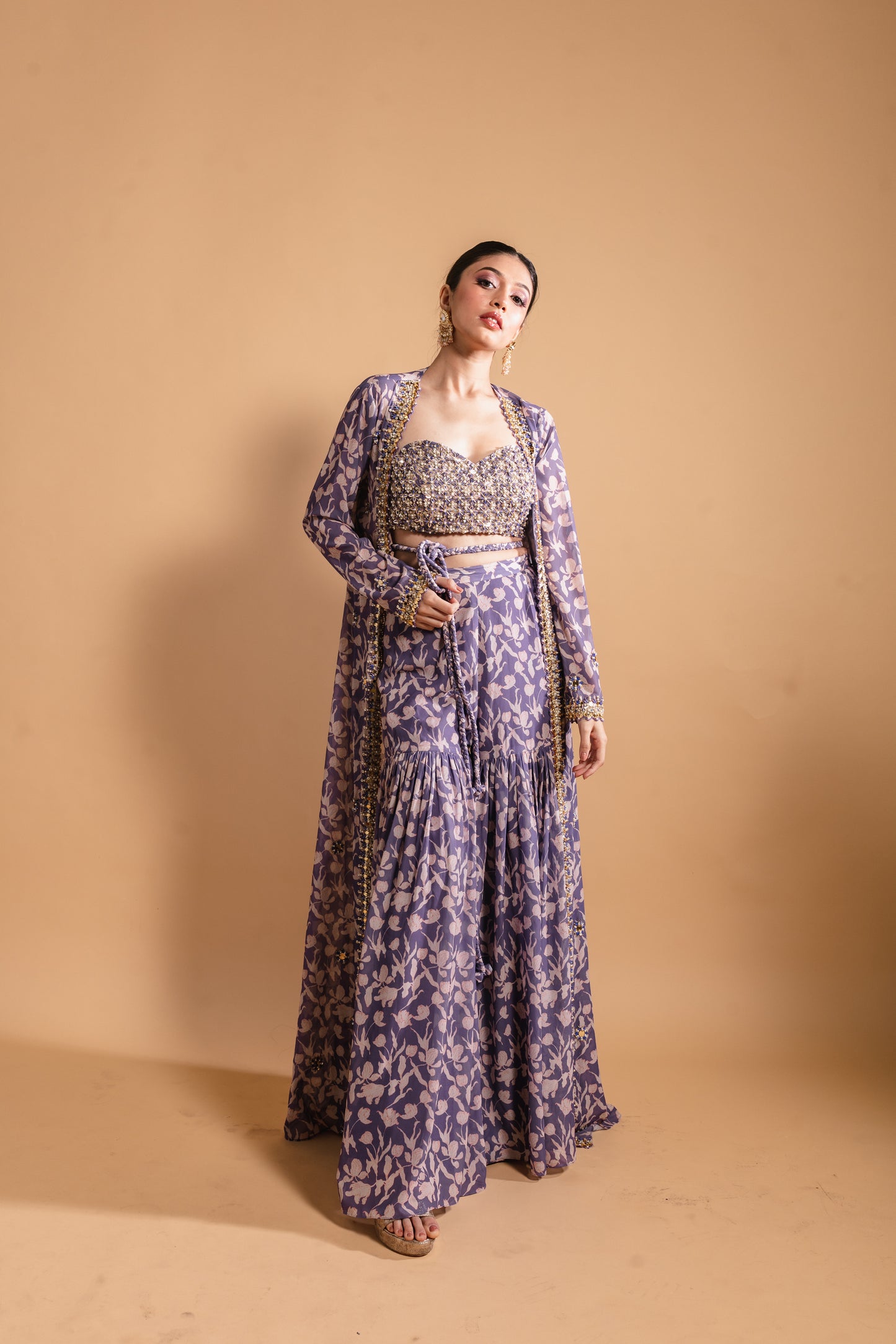 Purple Floral Printed Sharara Set