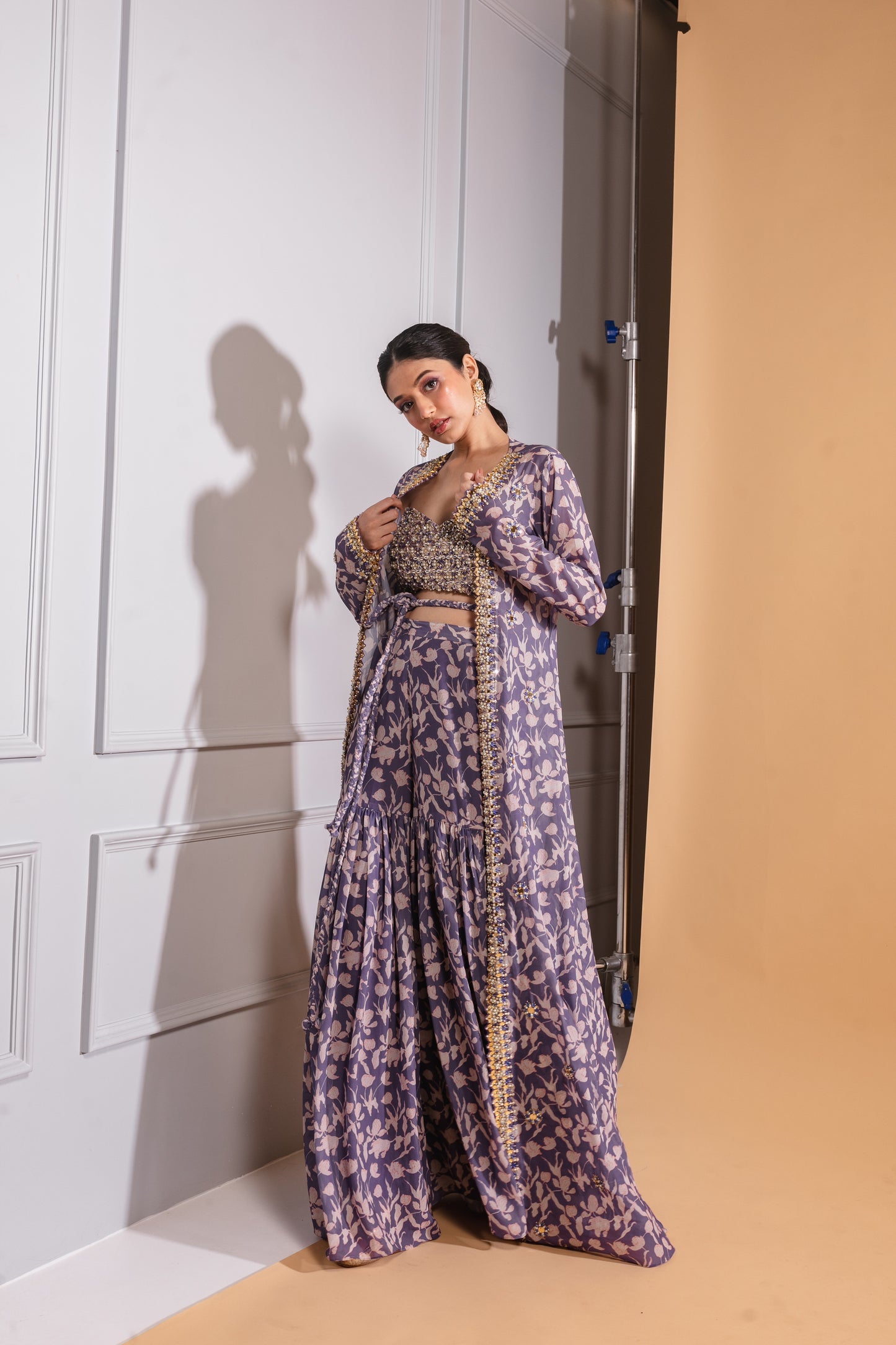 Purple Floral Printed Sharara Set