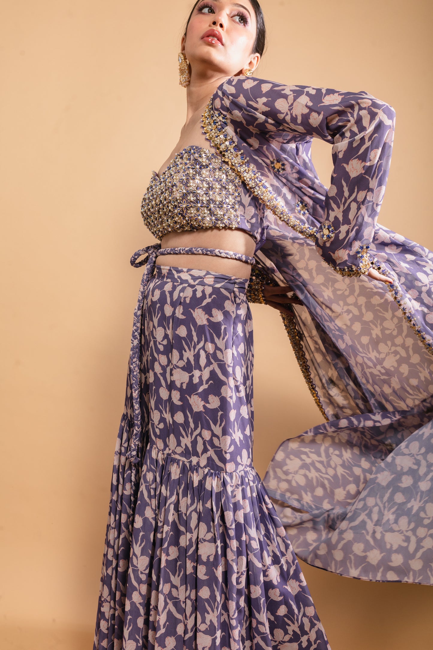 Purple Floral Printed Sharara Set